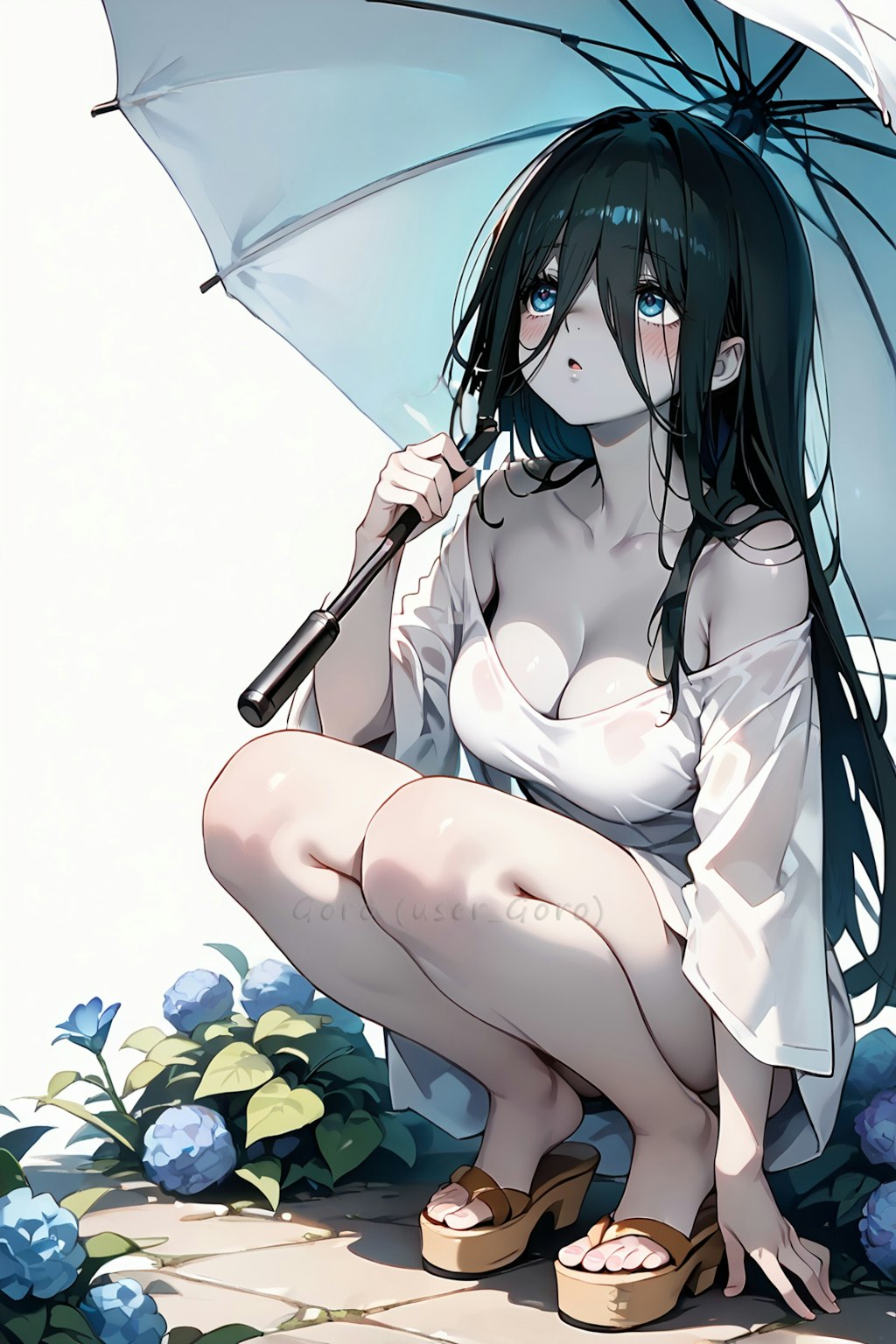 貞ちゃん、雨空を見上げる
