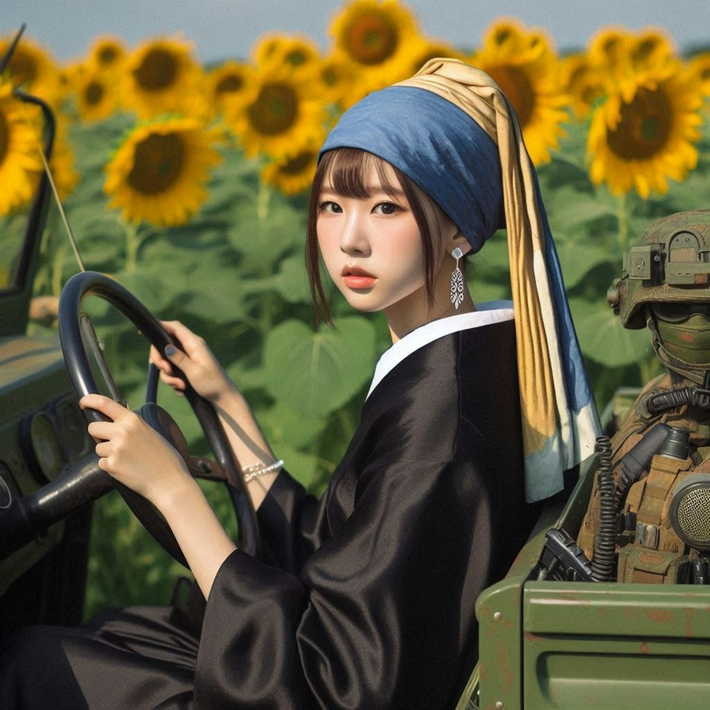 真珠の耳飾りの軍用車両の少女