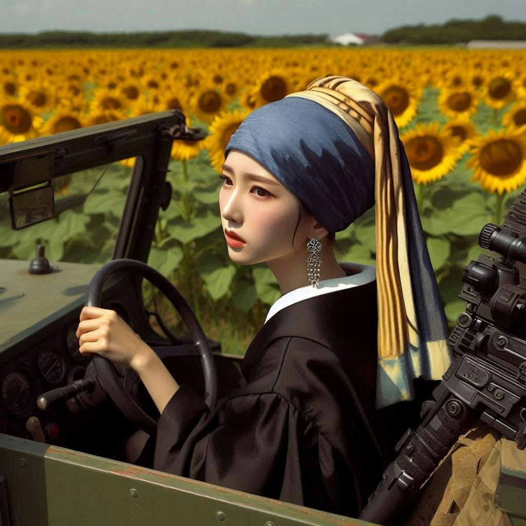 真珠の耳飾りの軍用車両の少女