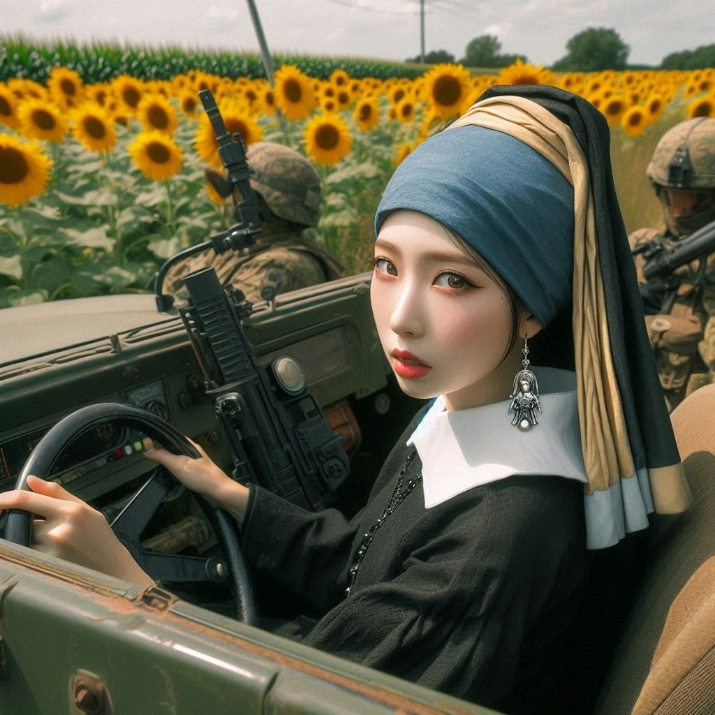 真珠の耳飾りの軍用車両の少女