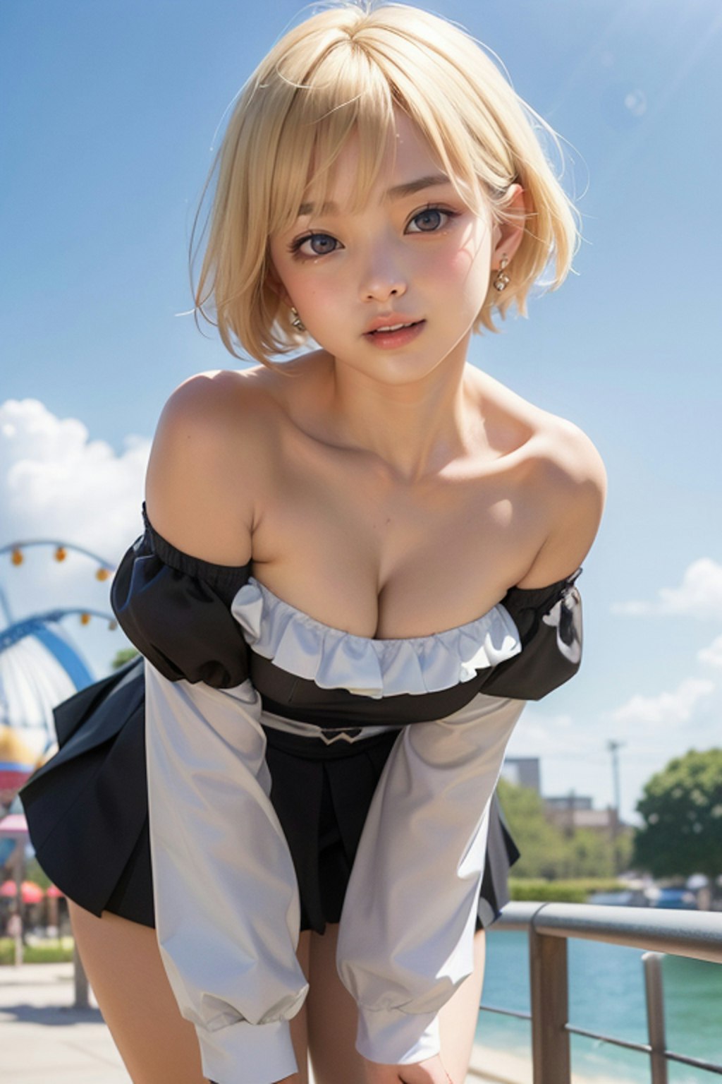 オフショルダー少女　遊園地1