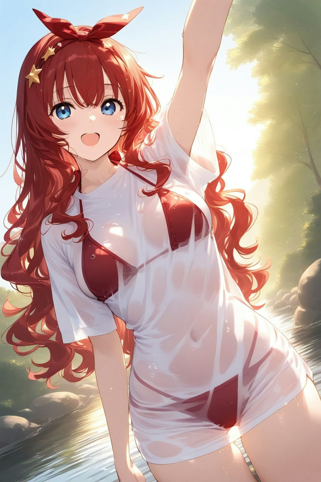 川でTシャツ水着