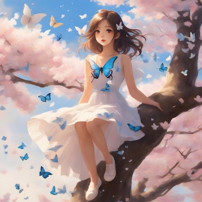 ⭐桜の樹の上で蒼き蝶に囲まれて