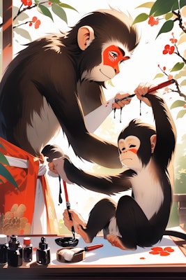 お猿さんの水彩画風 | の人気AIイラスト・グラビア