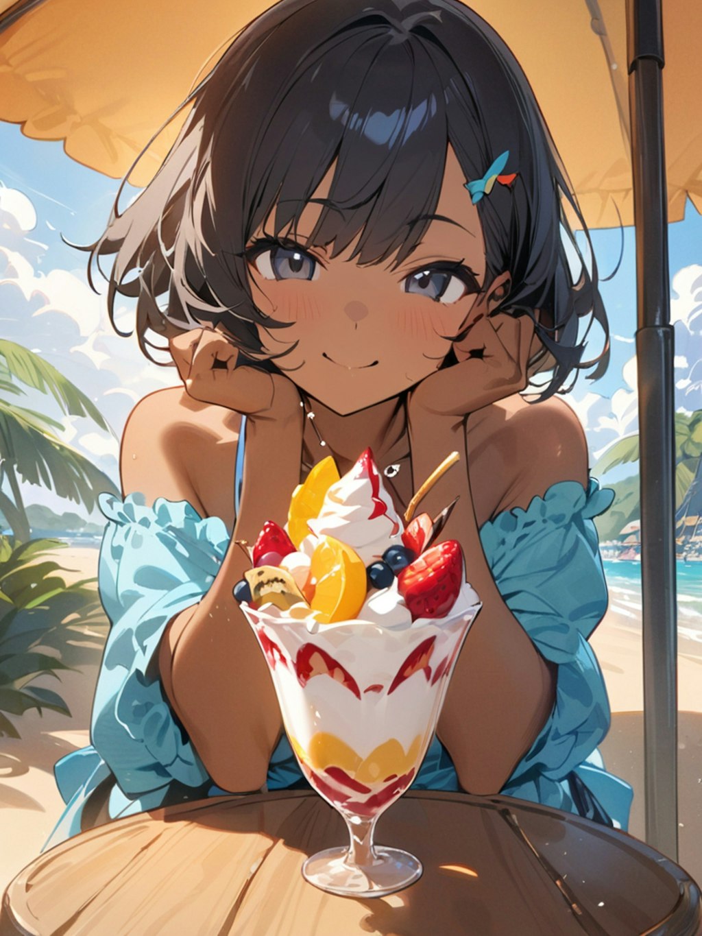 ビーチで食べるパフェは最高！