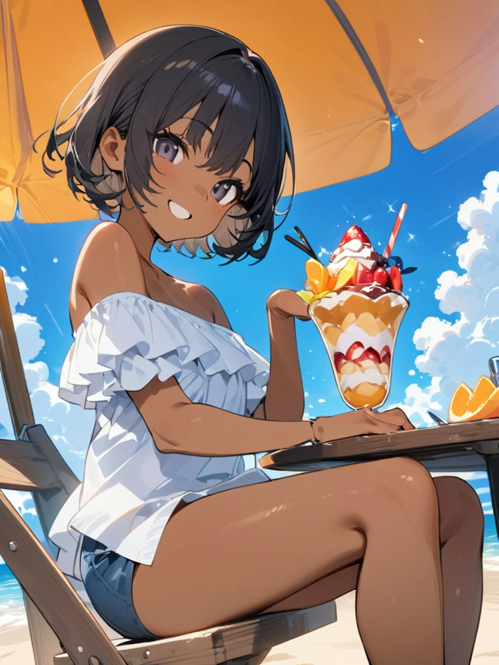 ビーチで食べるパフェは最高！