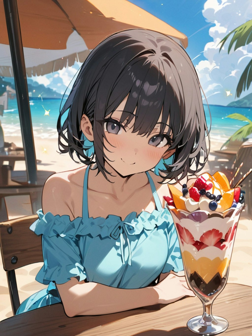 ビーチで食べるパフェは最高！