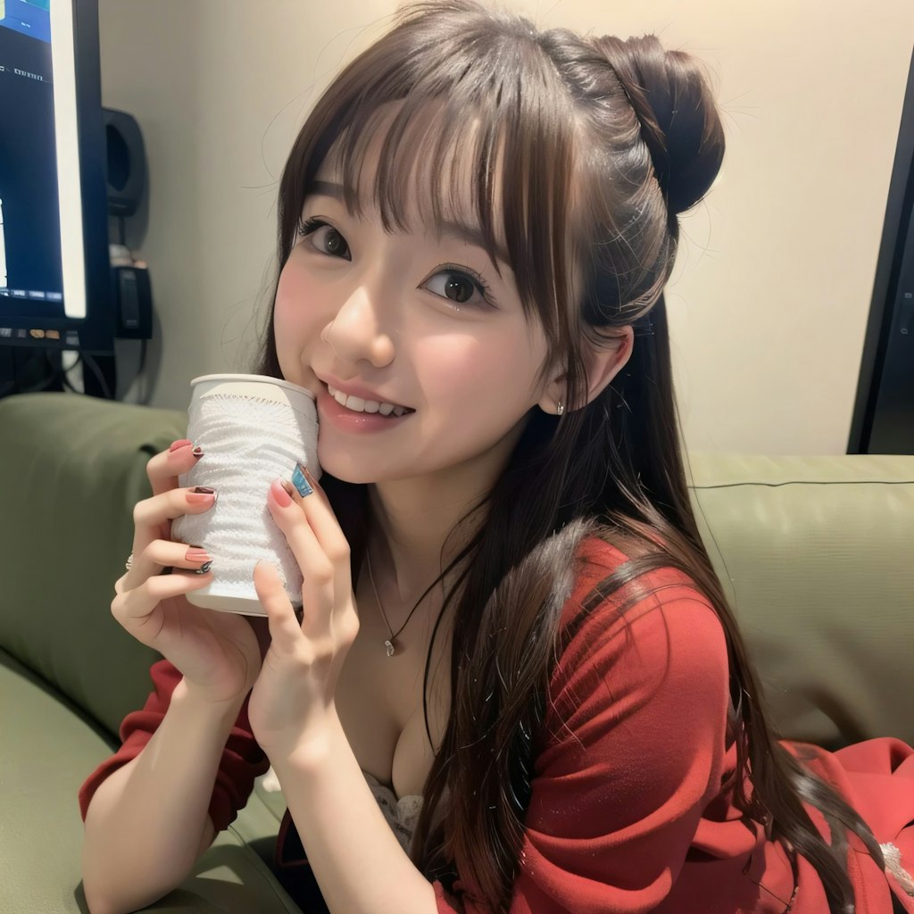黒髪お団子で中華服の美女