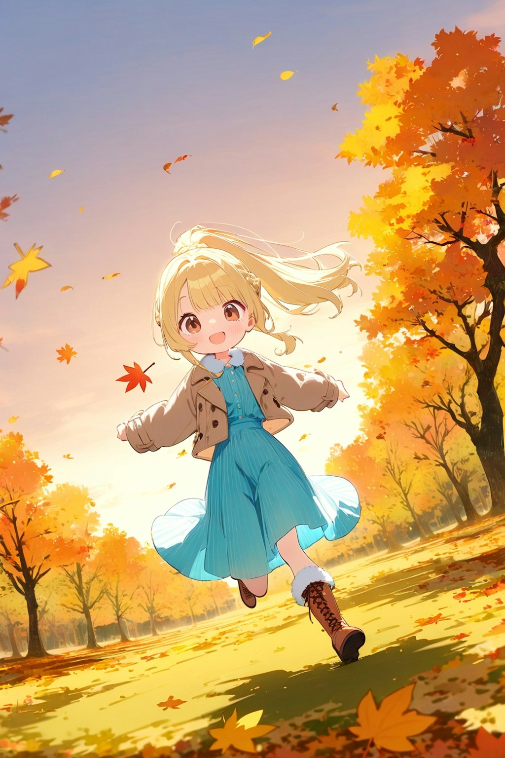 紅葉の中を駆け抜けはしゃぐうちのお嬢さま