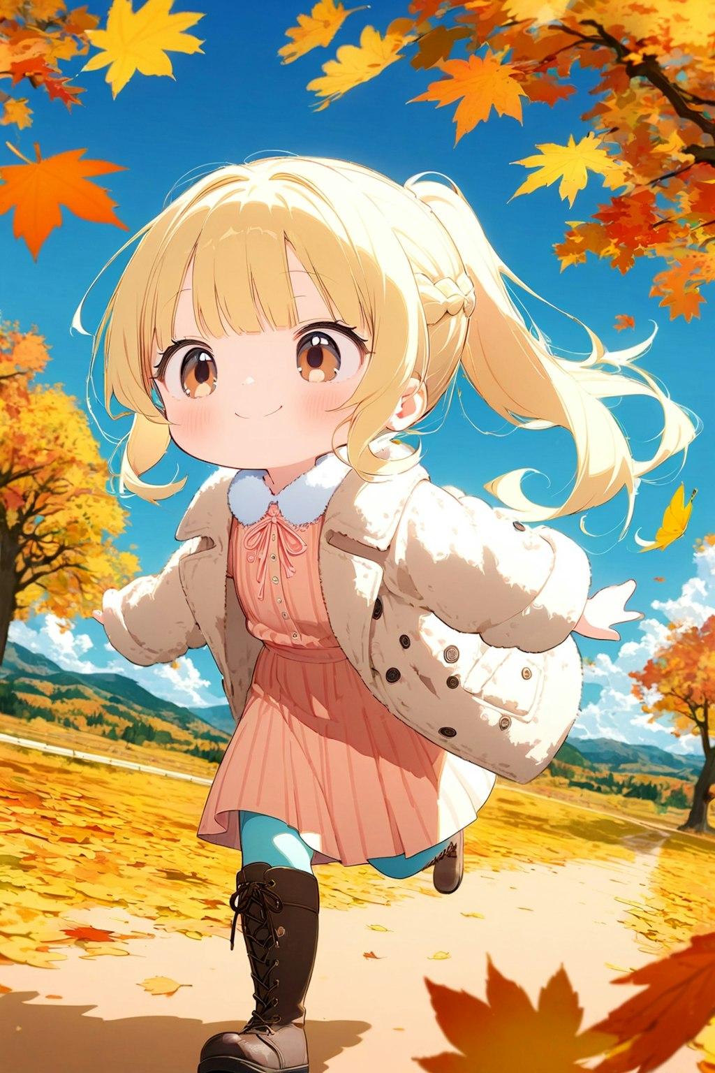 紅葉の中を駆け抜けはしゃぐうちのお嬢さま