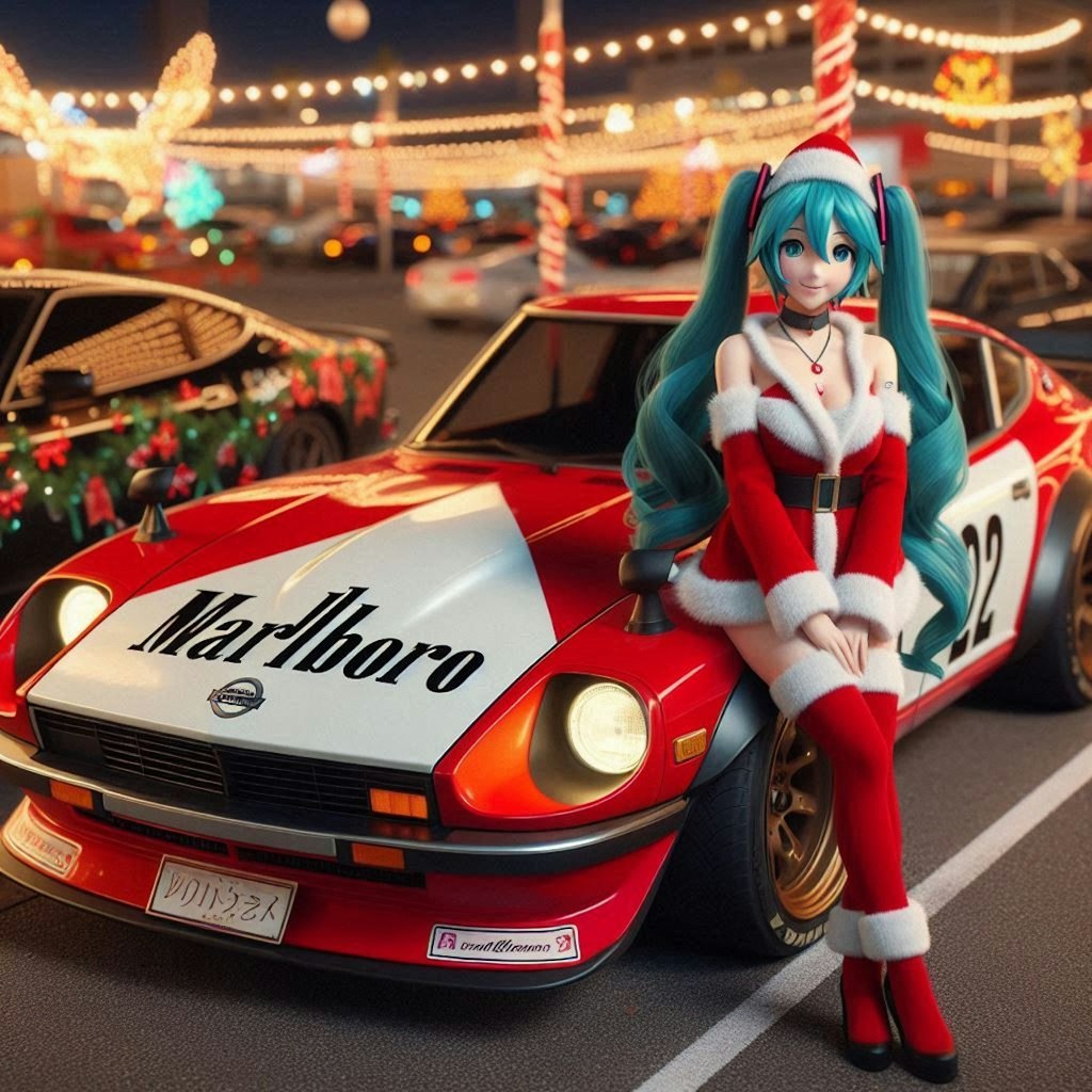 マルボロカラー240Zのドリ車とサンタ初音ミク