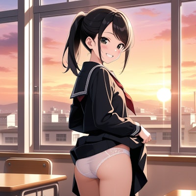 スカートたくし上げ