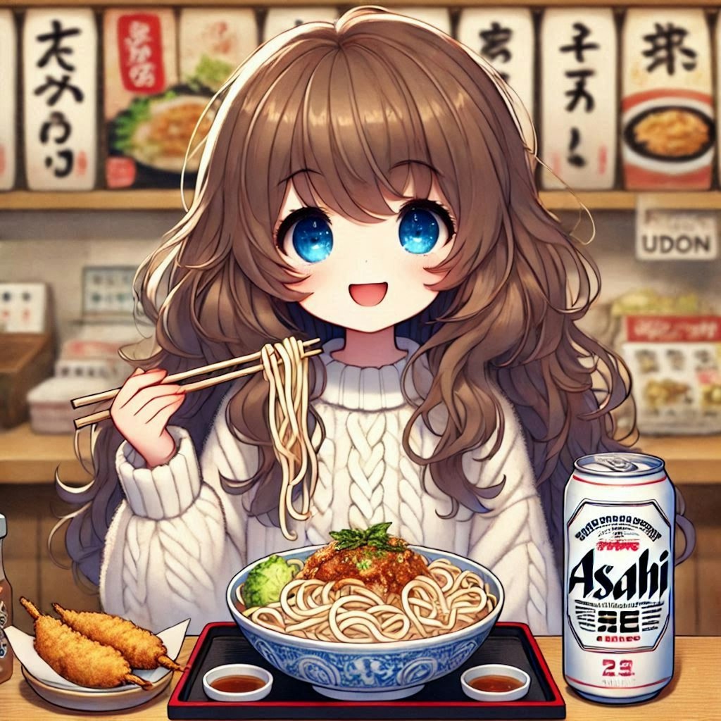 年越しうどんを食べる小さな女の子