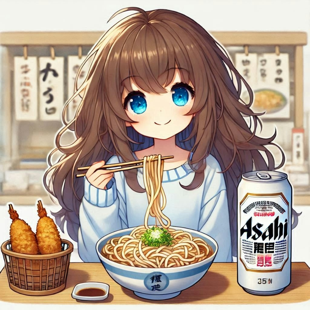 年越しうどんを食べる小さな女の子