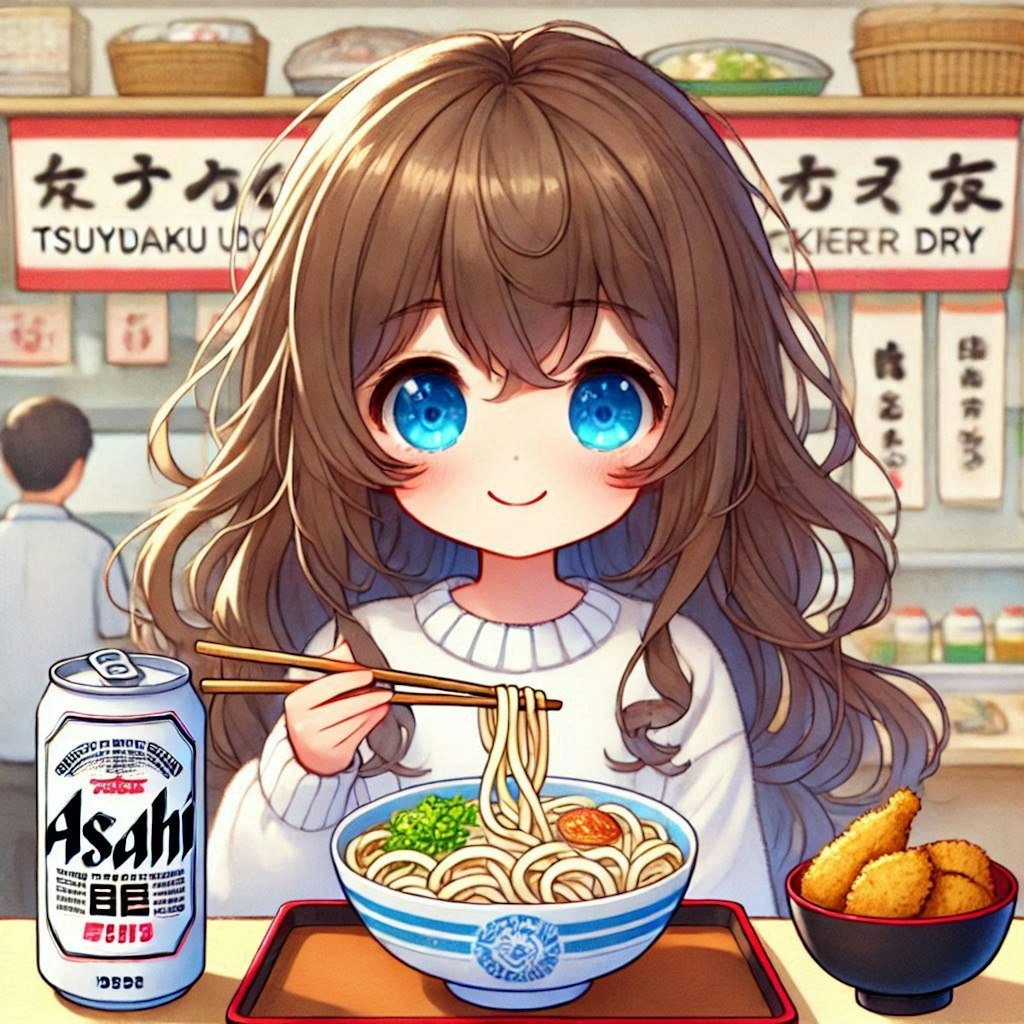 年越しうどんを食べる小さな女の子