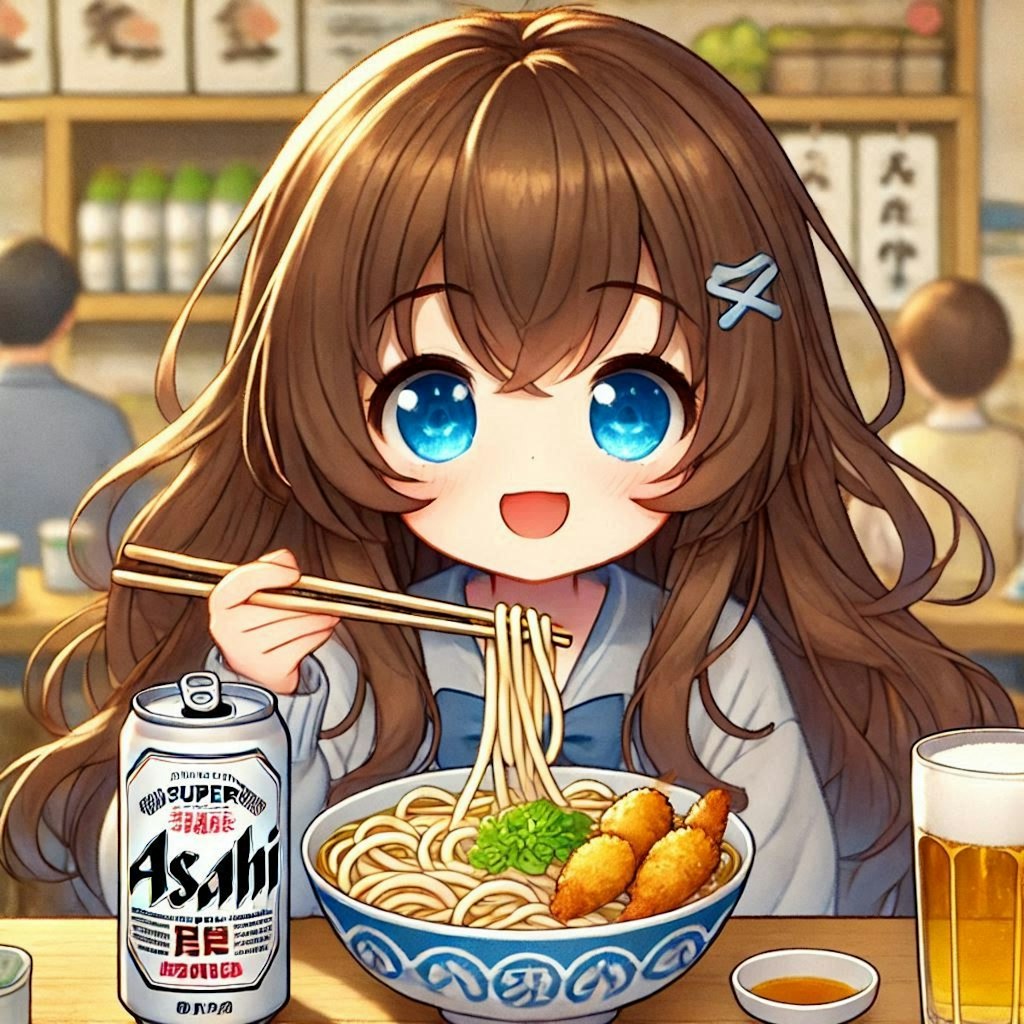 年越しうどんを食べる小さな女の子