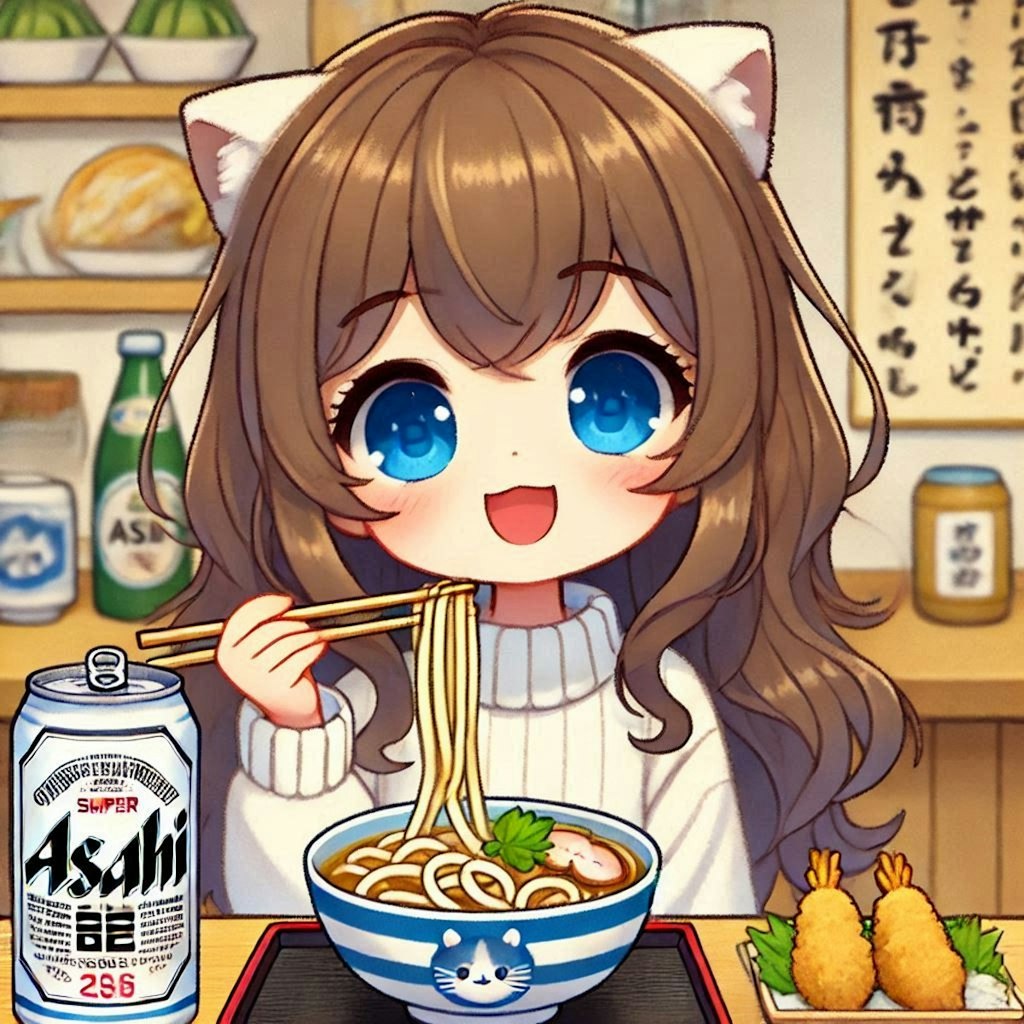 年越しうどんを食べる小さな女の子