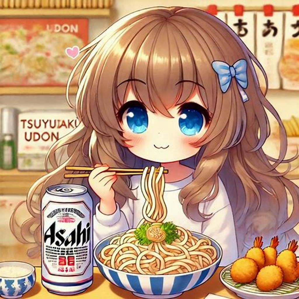 年越しうどんを食べる小さな女の子