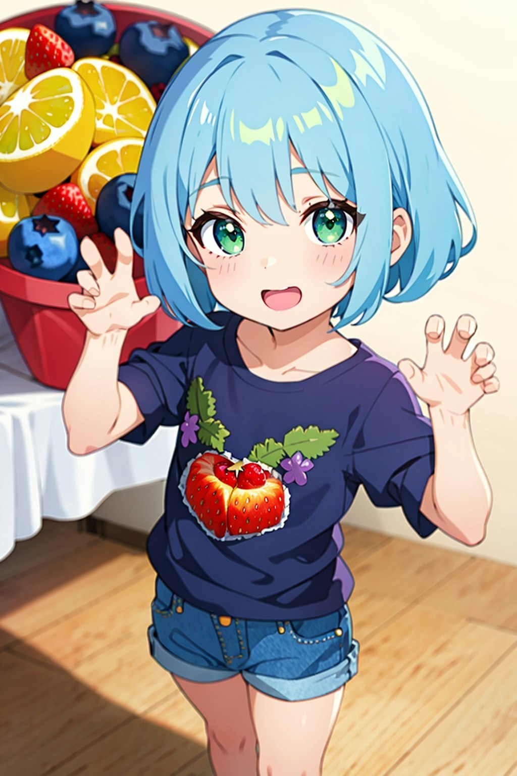 Girl with fruits and fruit t-shirt