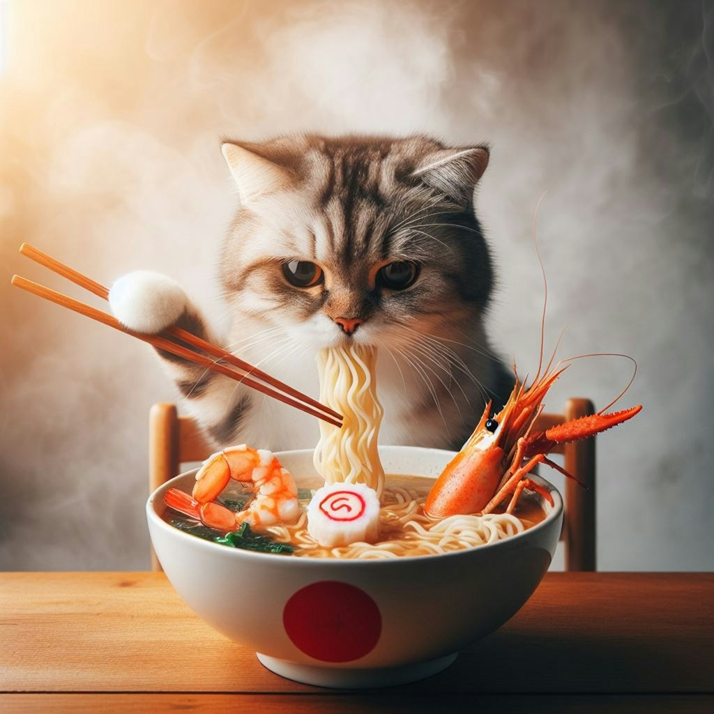 猫 VS seafood noodle
