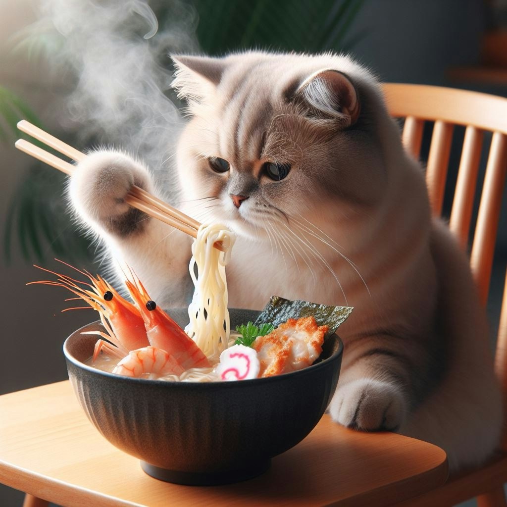 猫 VS seafood noodle