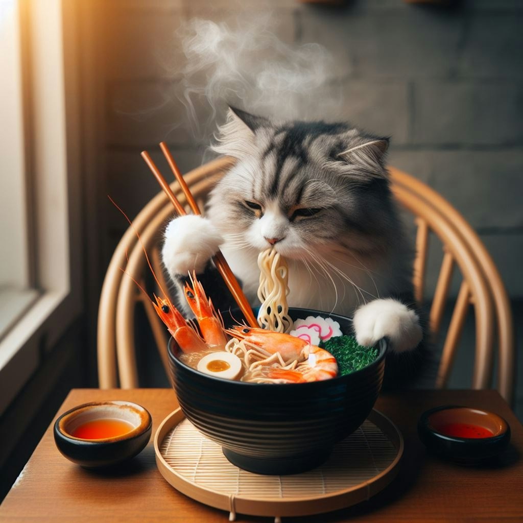 猫 VS seafood noodle