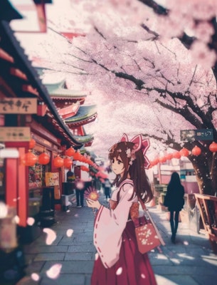 可愛い着物の女の子が日本の街を散歩する