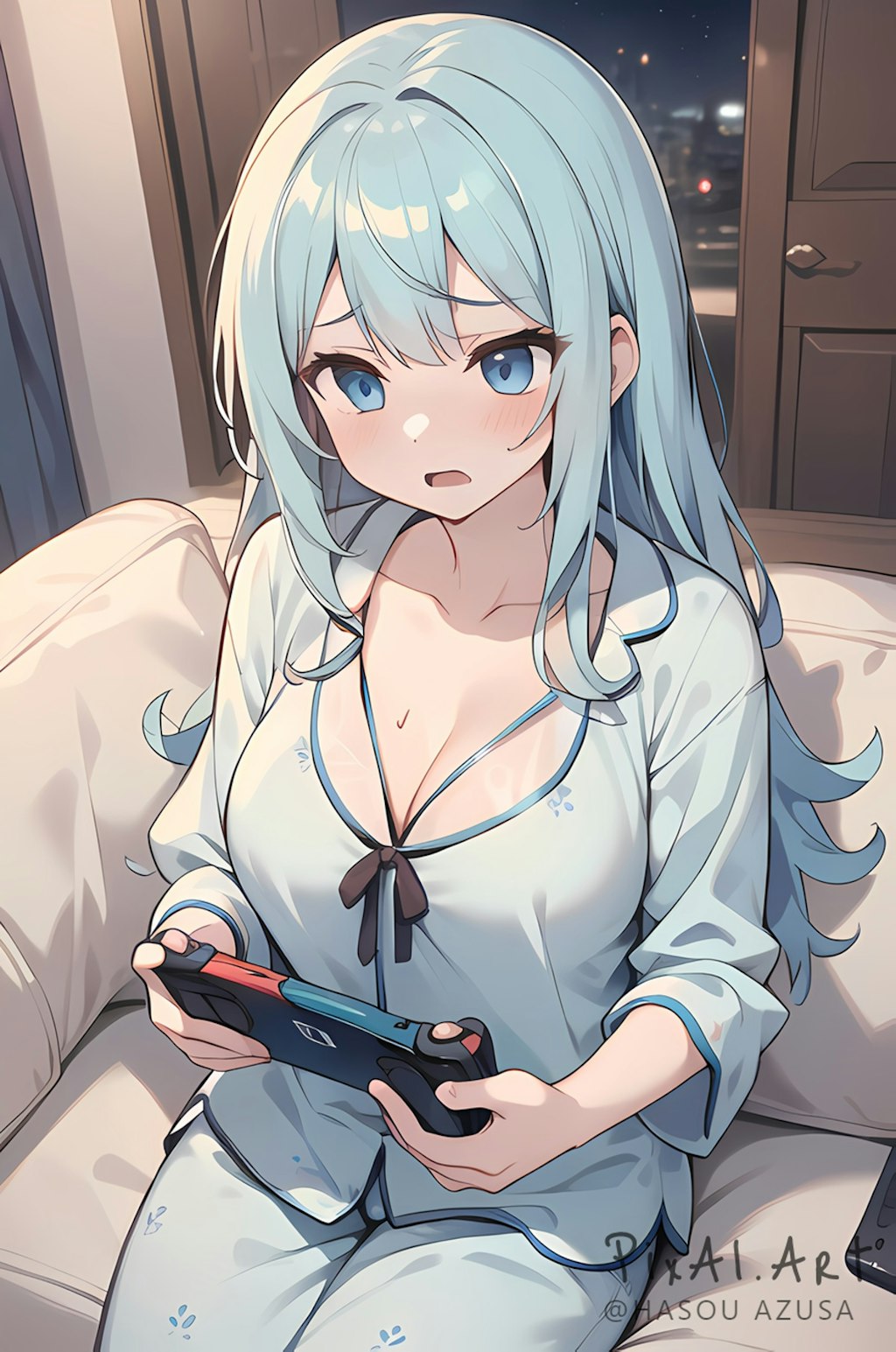 ゲームに熱中しすぎて口が開いている女