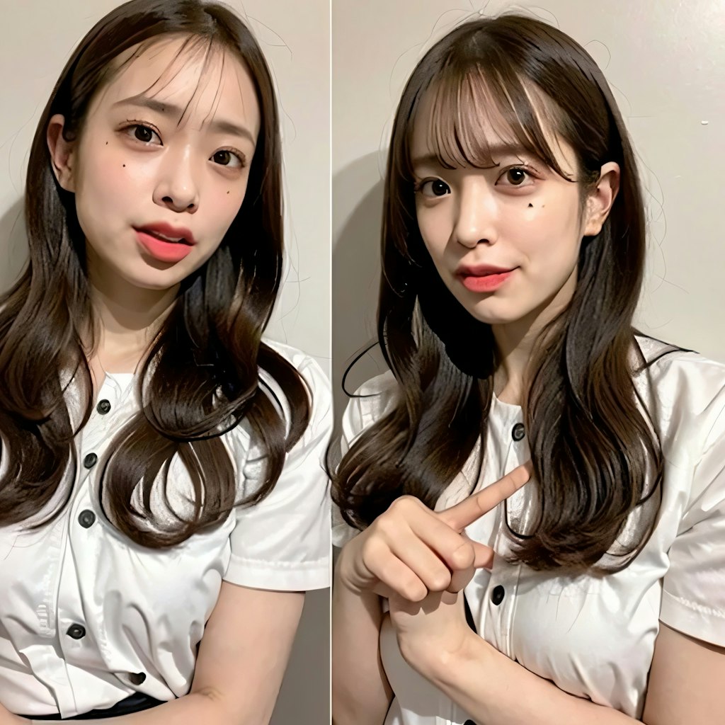 黒髪ロングでシャツの美女