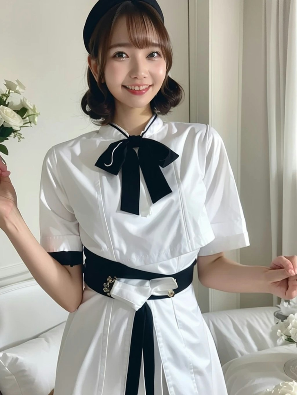 黒髪ロングでメイド服の美女５１