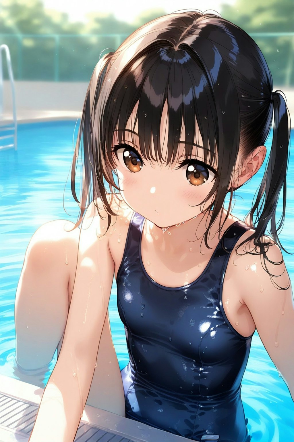 ツインテールのスク水美少女