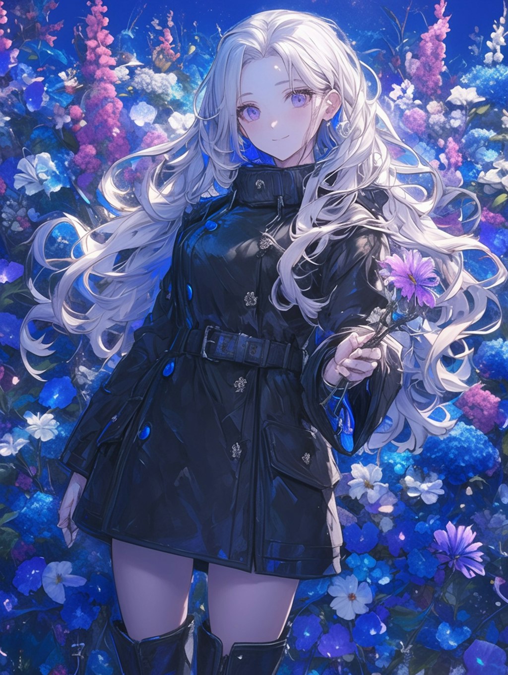 サイネリアのお花と女の子 Cynellia flowers and girls