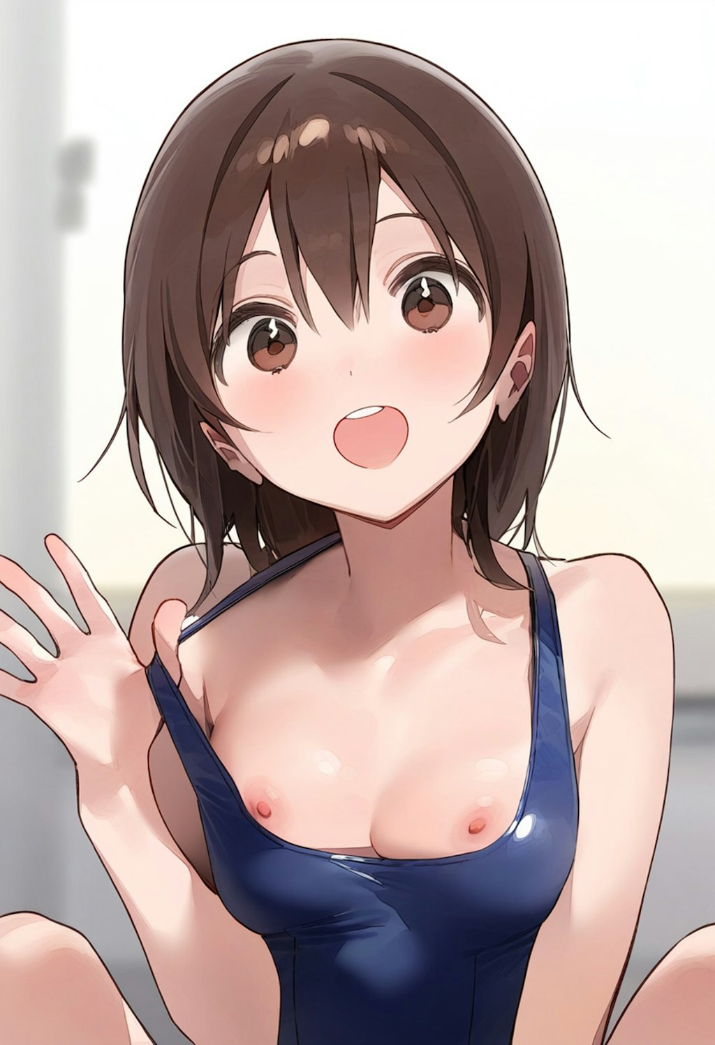 スク水からおっぱいがはみ出ている女の子