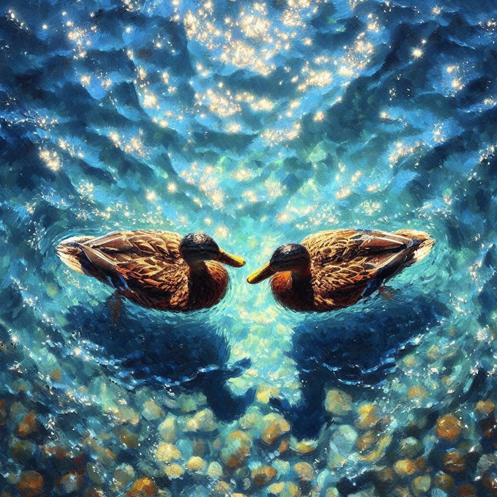 Ducks in blue water