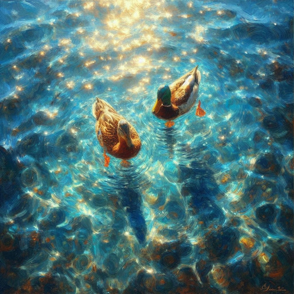 Ducks in blue water