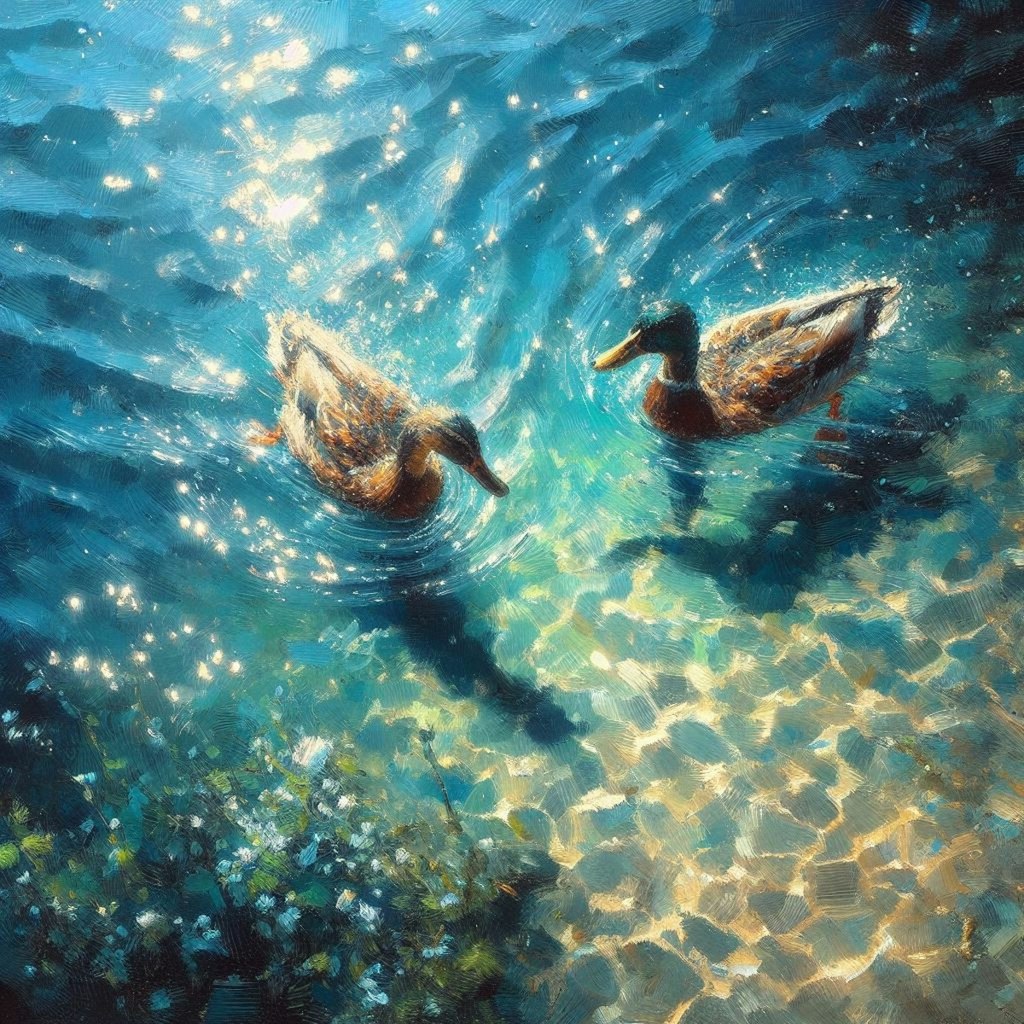 Ducks in blue water