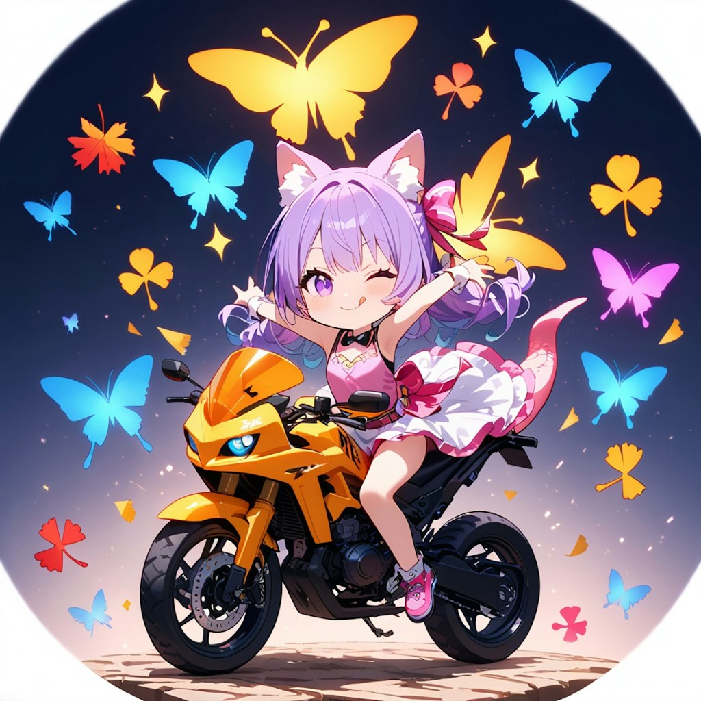 バイクに乗る紫髪ちゃん