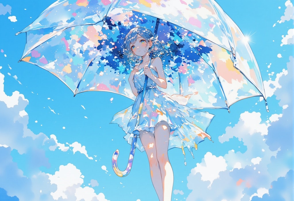 透明な傘と女の子