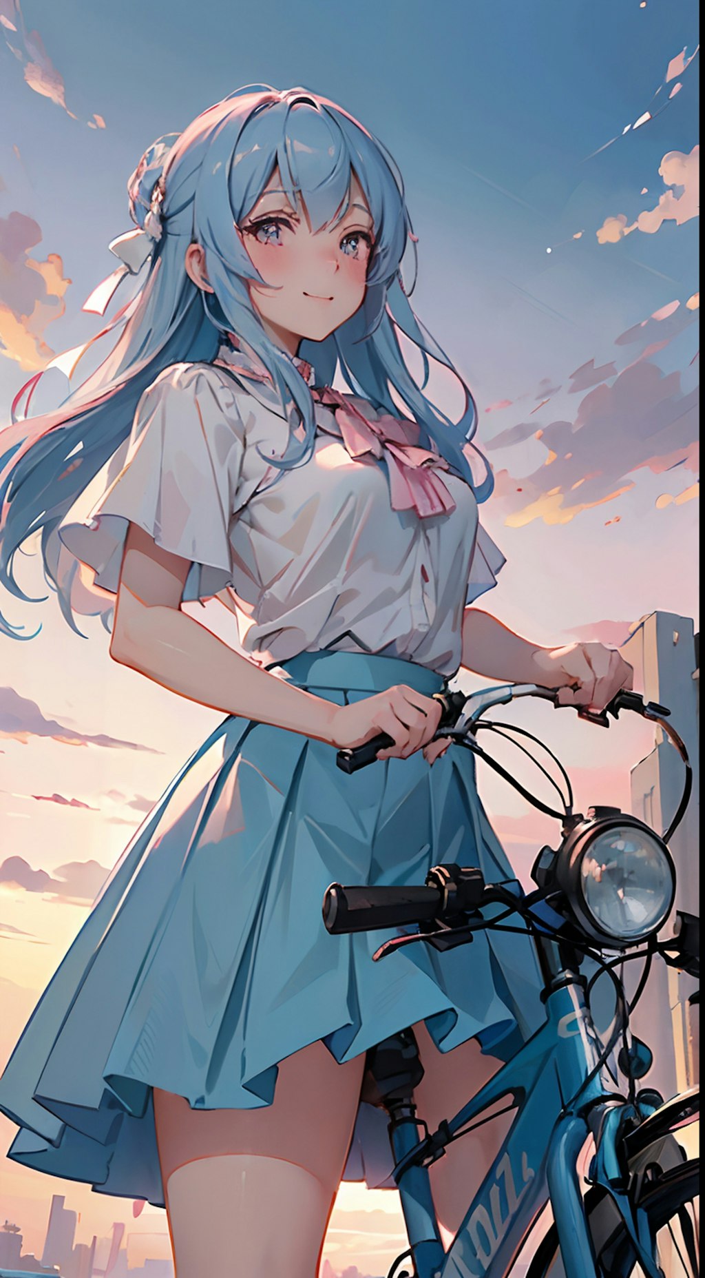 夕日の自転車娘