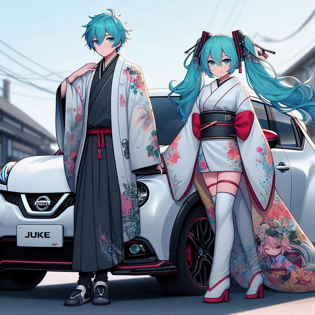 日産ジュークと着物姿初音ミク