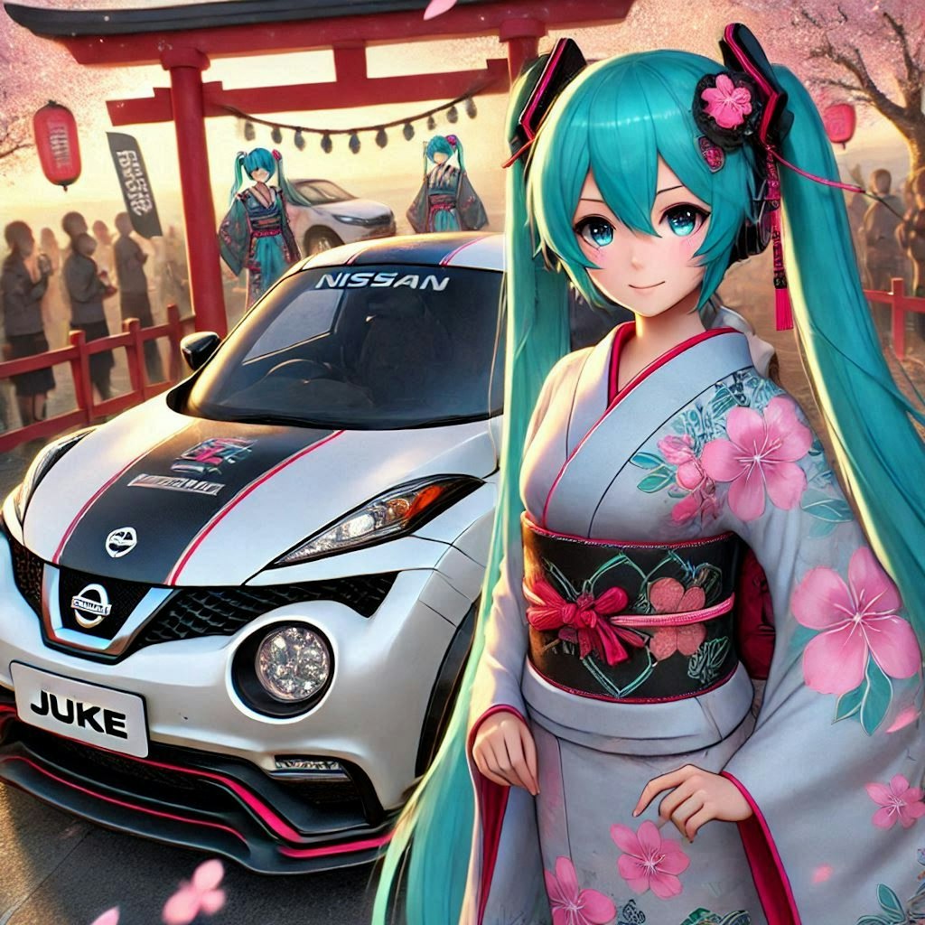 日産ジュークと着物姿初音ミク