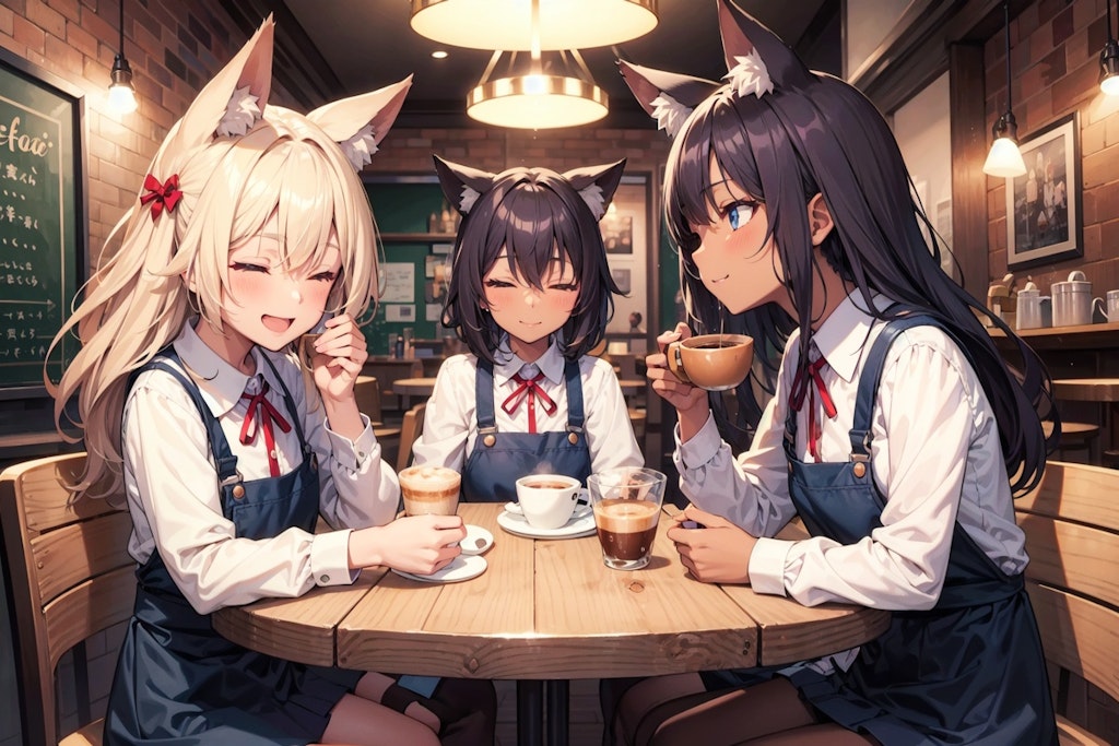 カフェでおしゃべり狐娘達