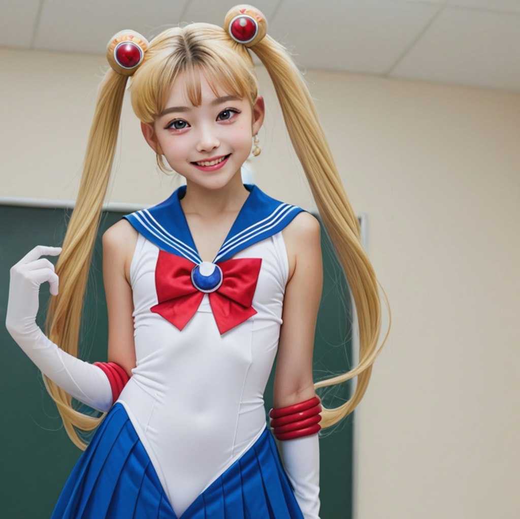 学校の文化祭でセーラームーンコスをしているジュニアアイドル愛ちゃん