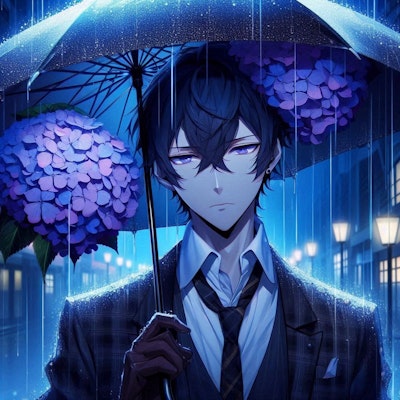 傘と黒髪短髪男性と、紫陽花…その1-2(6枚)