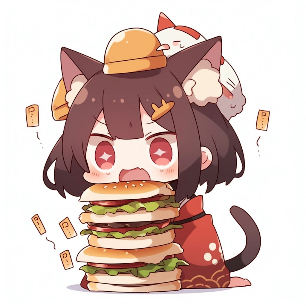 ハンバーガー食べるにゃ🍔
