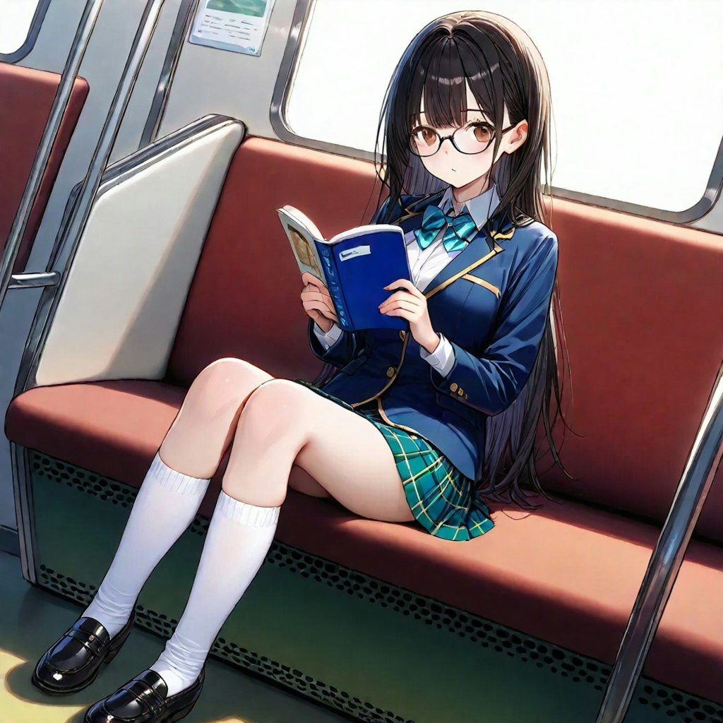 電車にて読書中