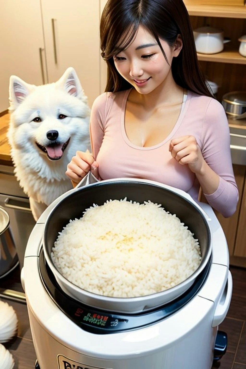 サモエド×炊飯器