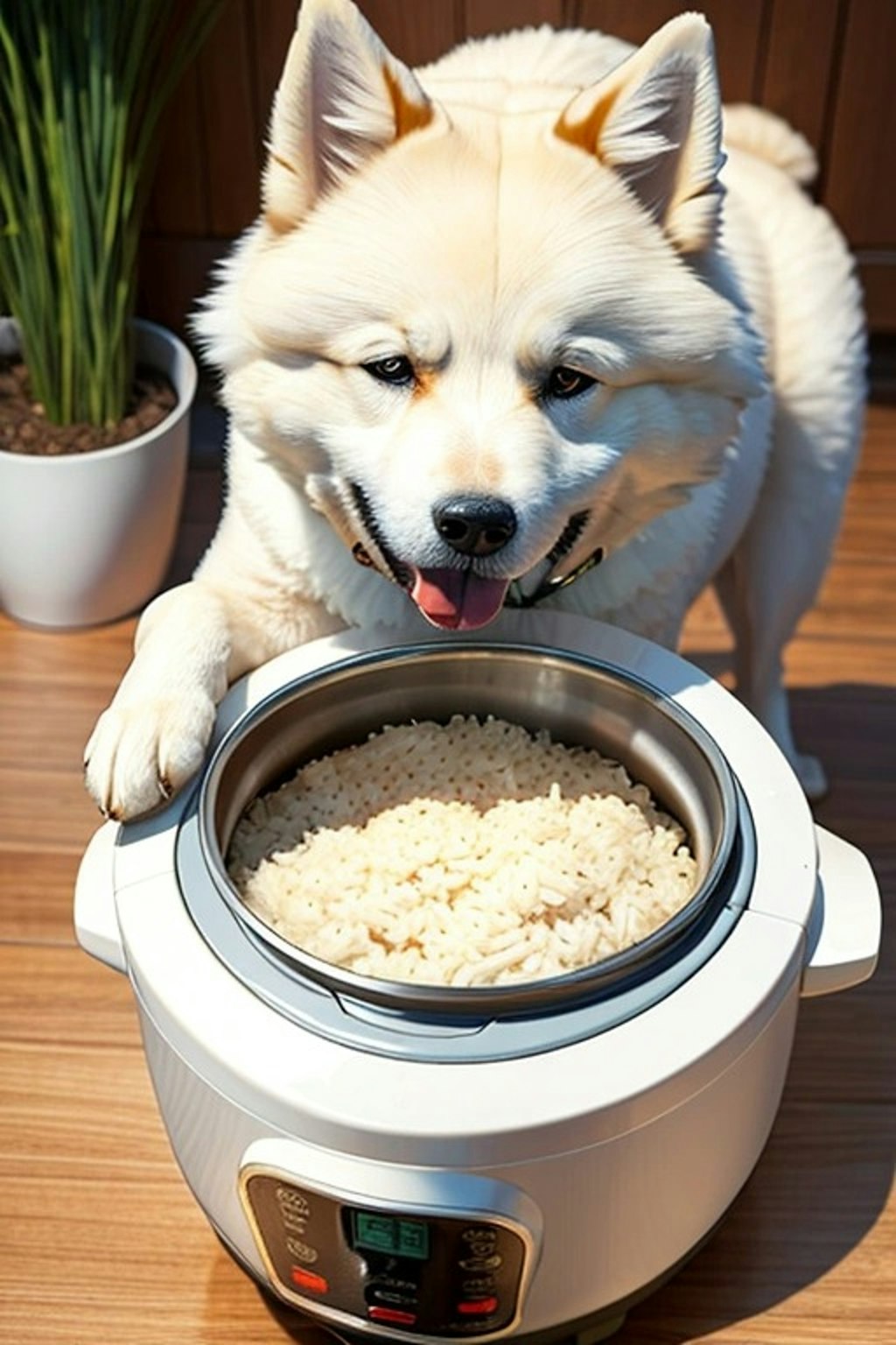 サモエド×炊飯器