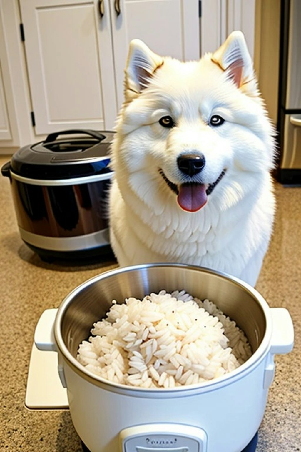 サモエド×炊飯器