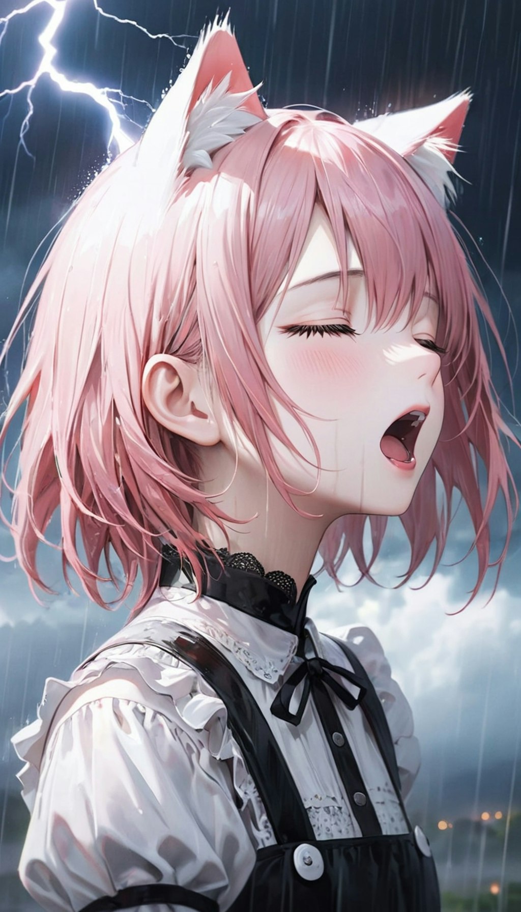 雨にうたれる少女